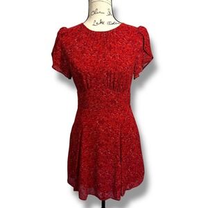 Reformation Lula Red Rose Print Short Sleeve Mini Dress Size 8